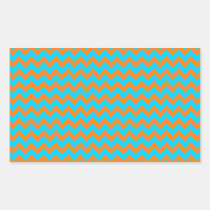 Pegatina Rectangular Patrón de Chevron en Naranja y Azul Turquesa