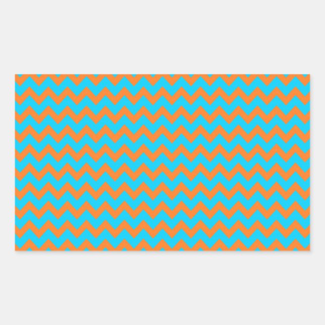 Pegatina Rectangular Patrón de Chevron en Naranja y Azul Turquesa (Anverso)