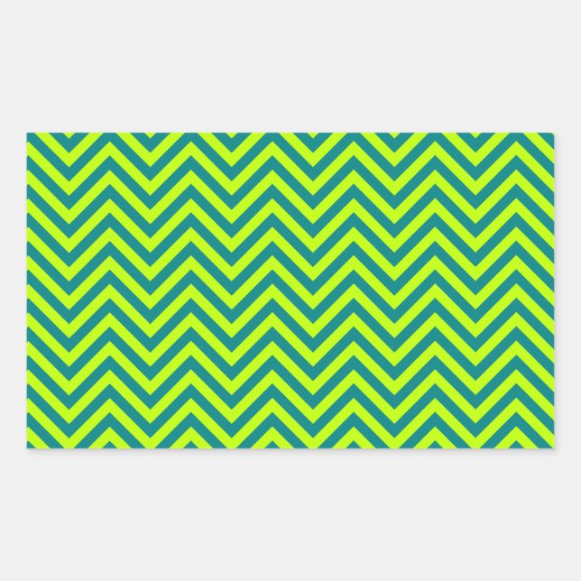 Pegatina Rectangular Patrón De Chevron Verde verde azulado Y Lime (Anverso)