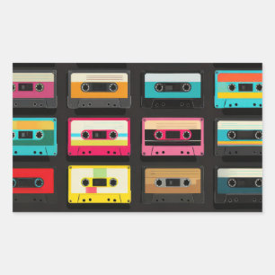 Pegatina Rectangular Patrón de cinta de casete retro – Música vintage