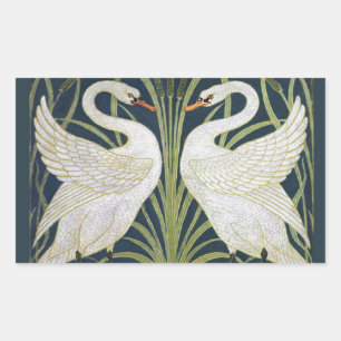 Pegatina Rectangular Patrón de cisnes Art Nouveau: Impresión de cisne d