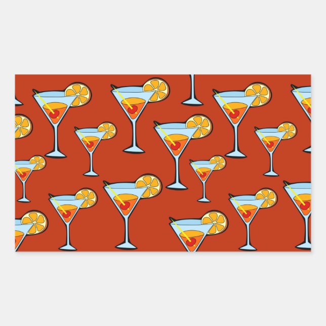 Pegatina Rectangular Patrón de cócteles Martini Naranja oscuro (Anverso)