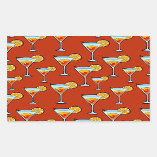 Pegatina Rectangular Patrón de cócteles Martini Naranja oscuro
