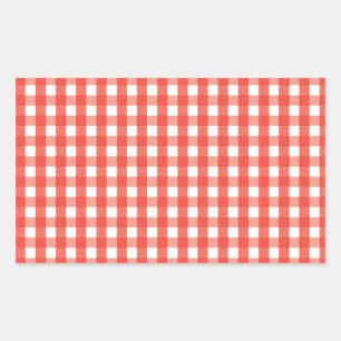 Pegatina Rectangular Patrón de comprobación de Gingham rojo