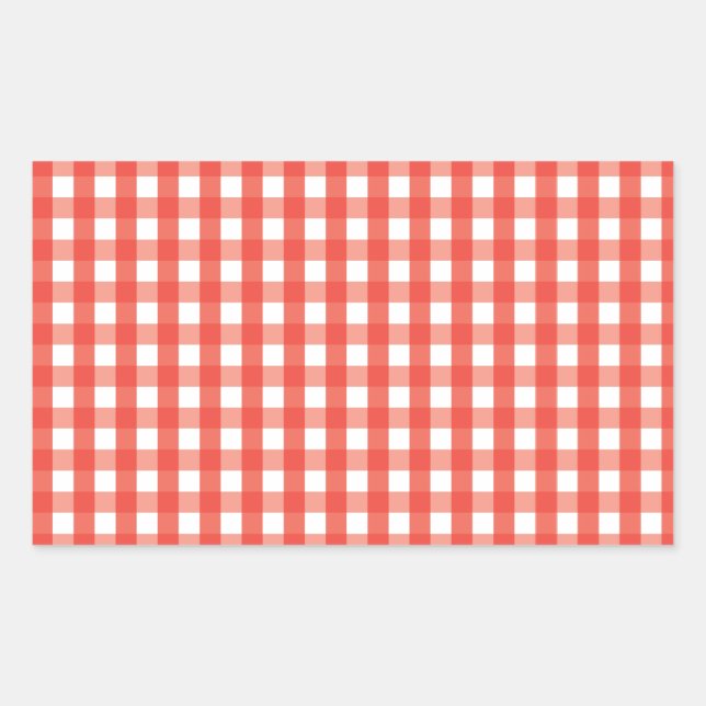 Pegatina Rectangular Patrón de comprobación de Gingham rojo (Anverso)