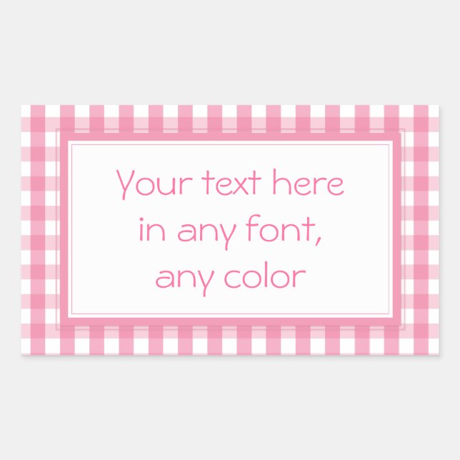 Pegatina Rectangular Patrón de comprobación de Gingham rosa (Anverso)