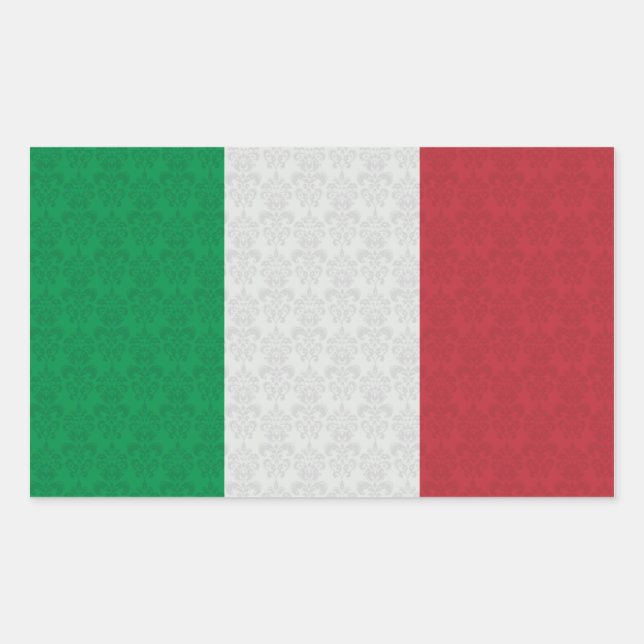 Pegatina Rectangular Patrón de damasco de bandera italiana (Anverso)
