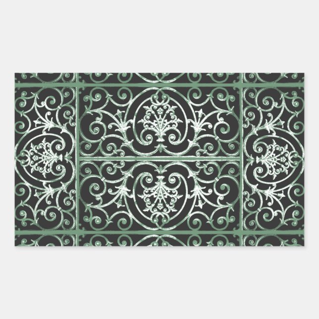 Pegatina Rectangular Patrón de desplazamiento verde y negro (Anverso)