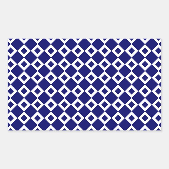 Pegatina Rectangular Patrón de diamante blanco y naval (Anverso)