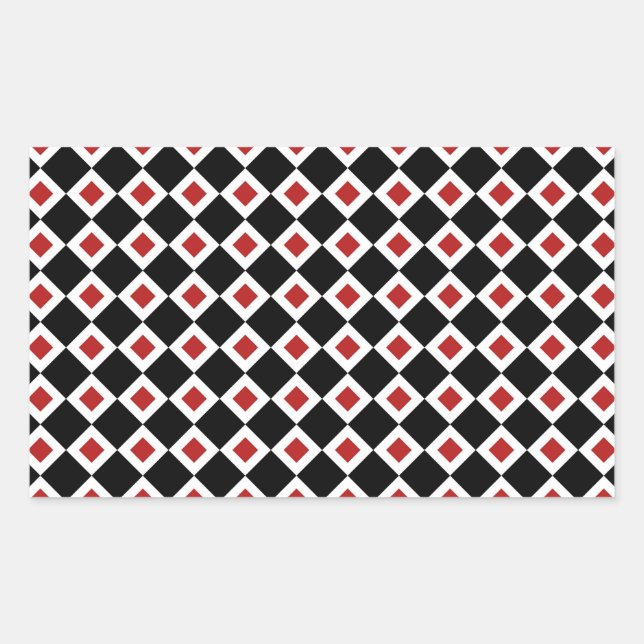 Pegatina Rectangular Patrón de diamante negro, blanco y rojo (Anverso)