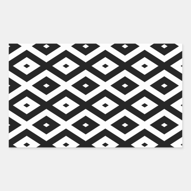 Pegatina Rectangular Patrón de diamantes en blanco y negro (Anverso)