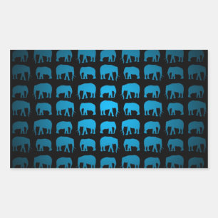 Pegatina Rectangular Patrón de Elefante Azul