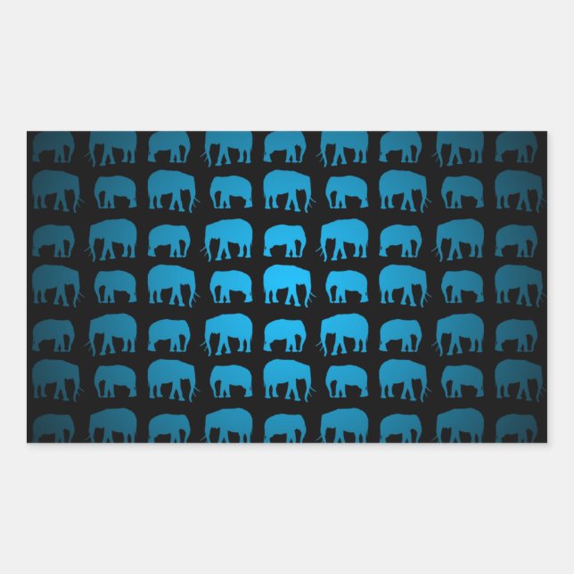 Pegatina Rectangular Patrón de Elefante Azul (Anverso)