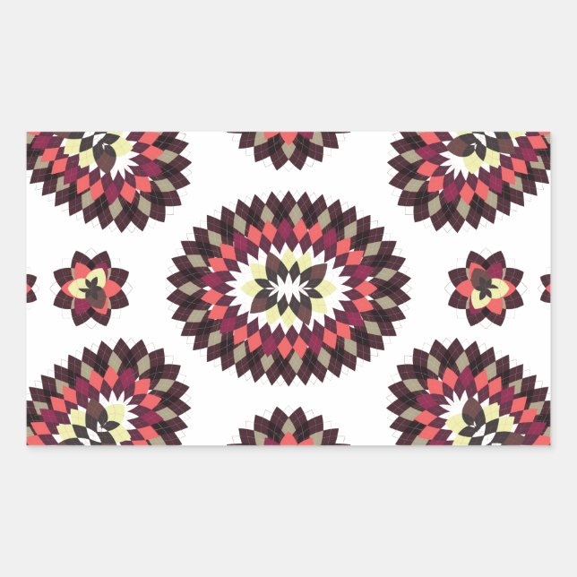 Pegatina Rectangular Patrón de flores de Mandala (Anverso)
