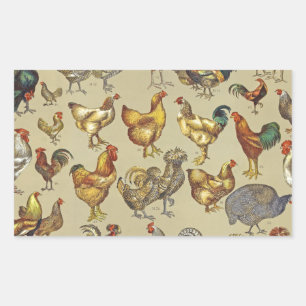 Pegatina Rectangular Patrón de gallo vintage: Arte de granja