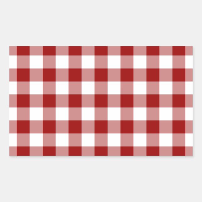 Pegatina Rectangular Patrón de Gingham rojo y blanco (Anverso)