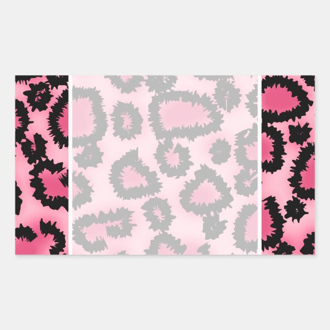 Pegatina Rectangular Patrón de impresión de leopardo rosa y negro. (Anverso)
