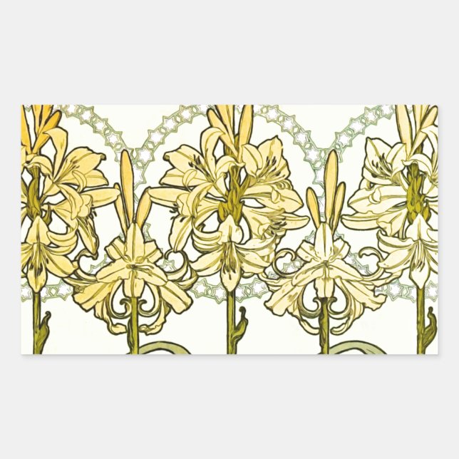 Pegatina Rectangular Patrón de lirio Art Nouveau de Alphonse Mucha anti (Anverso)