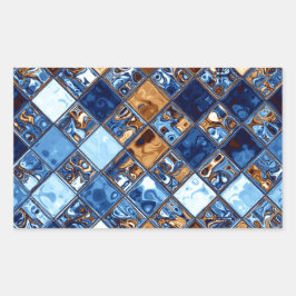 Pegatina Rectangular Patrón de mosaico azul de Cowboy Bandana Arte orig