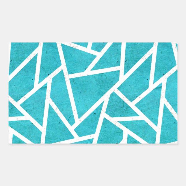 Pegatina Rectangular Patrón de mosaico azul-verde y blanco (Anverso)