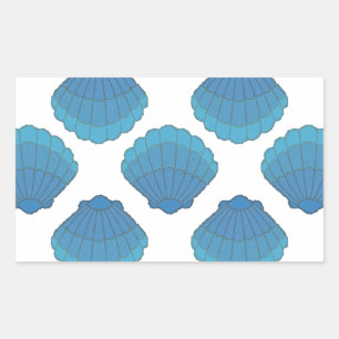 Pegatina Rectangular Patrón de mosaico de las conchas azules