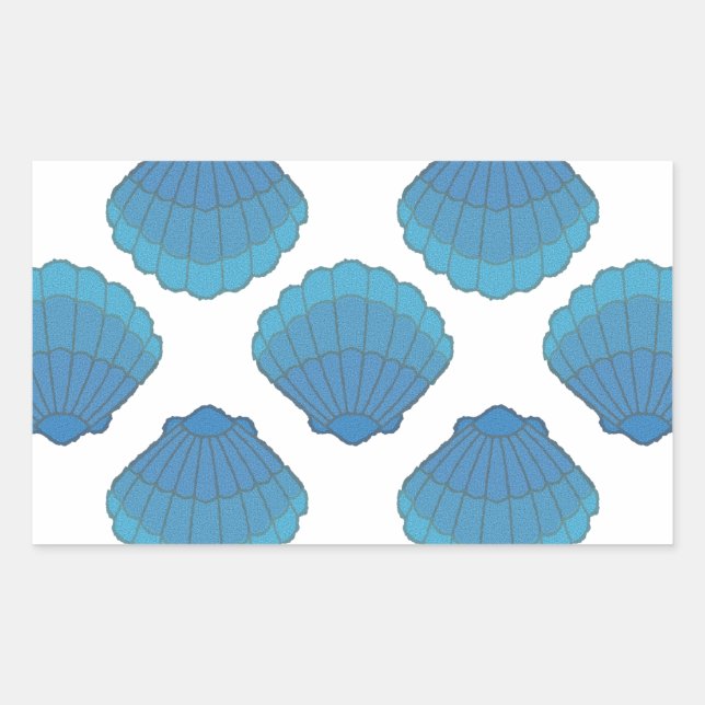 Pegatina Rectangular Patrón de mosaico de las conchas azules (Anverso)