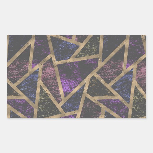 Pegatina Rectangular Patrón de mosaico morado y dorado (Anverso)