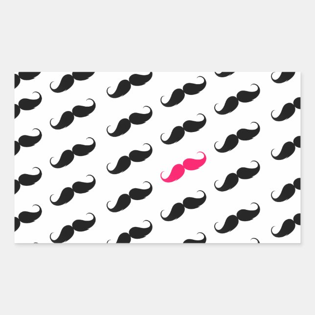 Pegatina Rectangular Patrón De Mustache Famoso De Color Rosa Y Negro (Anverso)