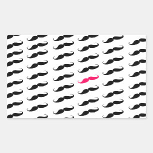 Pegatina Rectangular Patrón De Mustache Famoso De Color Rosa Y Negro