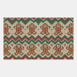 Pegatina Rectangular Patrón de Navidad de hombre de jengibre tejido