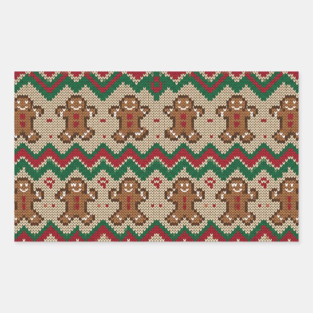 Pegatina Rectangular  Patrón de Navidad de hombre de jengibre tejido  (Anverso)