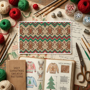 Pegatina Rectangular  Patrón de Navidad de hombre de jengibre tejido 