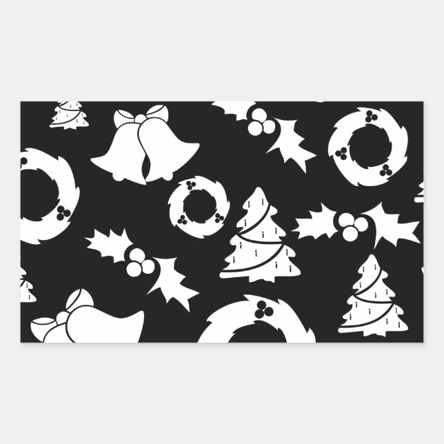 Pegatina Rectangular Patrón de Navidades blancos negros (Anverso)