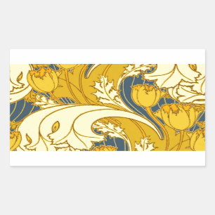 Pegatina Rectangular Patrón de oro azul tulipán negrita vintage