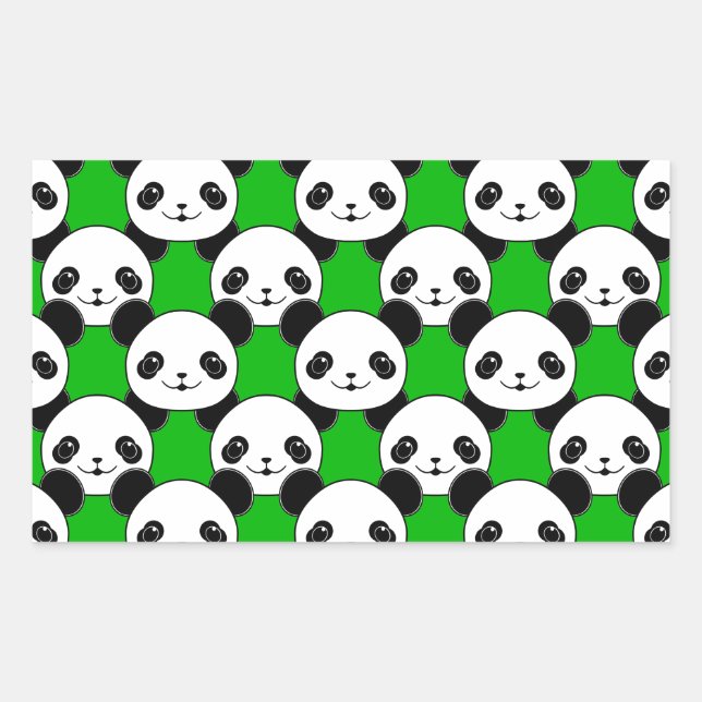Pegatina Rectangular Patrón de oso Kawaii Panda (Anverso)