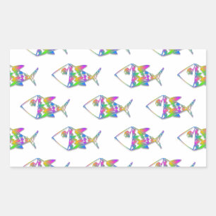 Pegatina Rectangular Patrón de peces abstracto