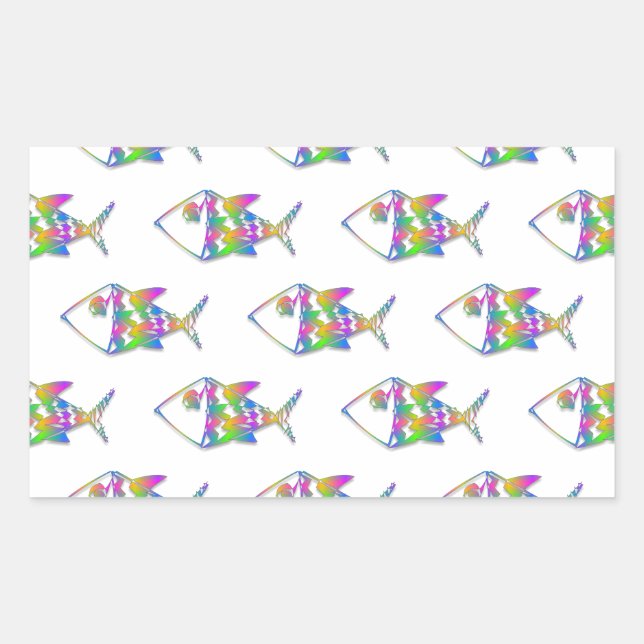 Pegatina Rectangular Patrón de peces abstracto (Anverso)