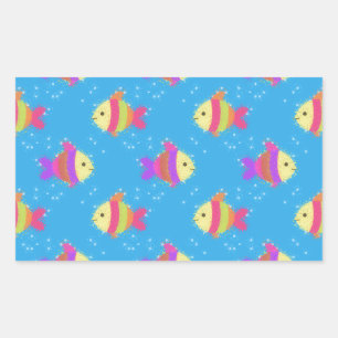 Pegatina Rectangular Patrón de peces nadadores