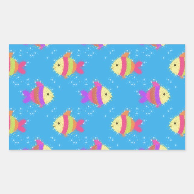 Pegatina Rectangular Patrón de peces nadadores (Anverso)