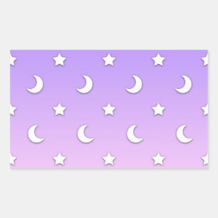 Pegatina Rectangular Patrón de pequeñas estrellas y lunas blancas