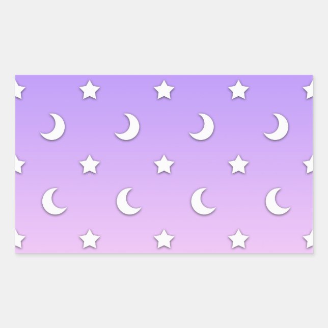 Pegatina Rectangular Patrón de pequeñas estrellas y lunas blancas (Anverso)