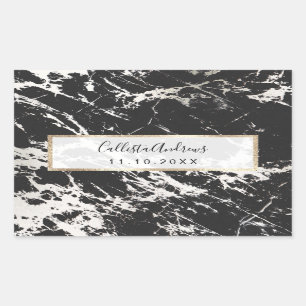 Pegatina Rectangular Patrón de Piedra de Mármol Blanco Negro único mode