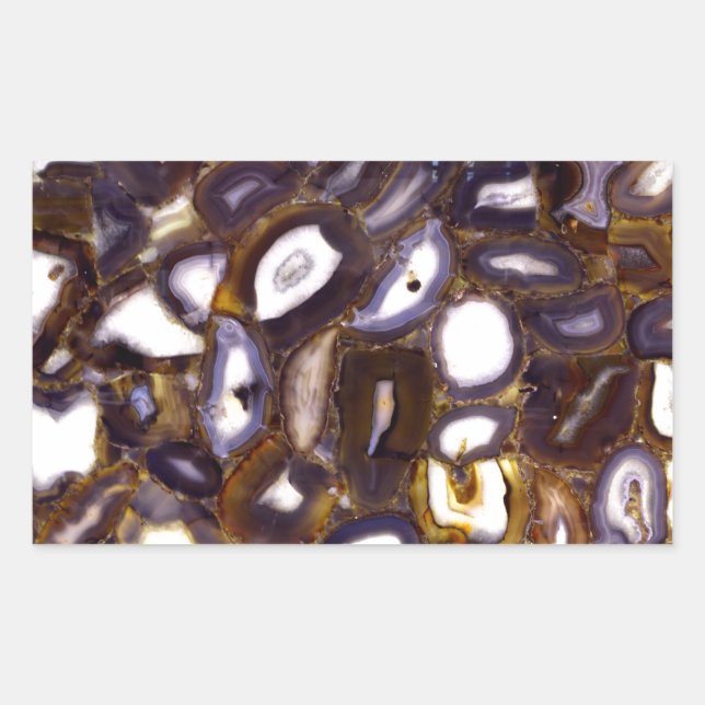 Pegatina Rectangular Patrón de piedra del Agante Blanco Morado (Anverso)