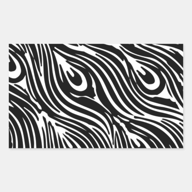 Pegatina Rectangular Patrón de plumas blancas y negras (Anverso)
