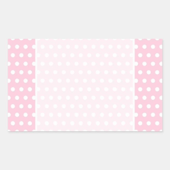 Pegatina Rectangular Patrón de puntos de polka rosa y blanco. (Anverso)