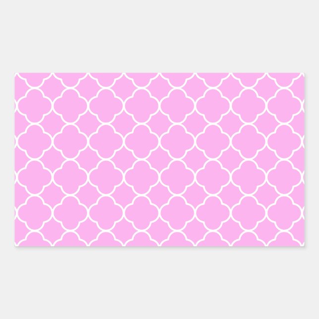 Pegatina Rectangular Patrón De Quatrefoil Rosa Y Blanco (Anverso)