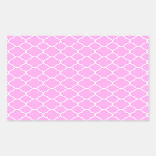 Pegatina Rectangular Patrón De Quatrefoil Rosa Y Blanco