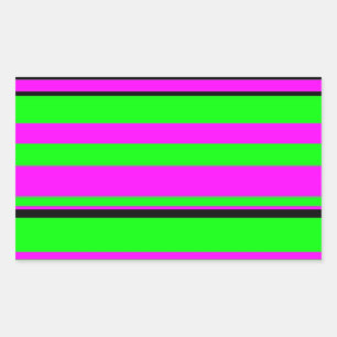 Pegatina Rectangular Patrón de rayas color negro verde rosado caliente