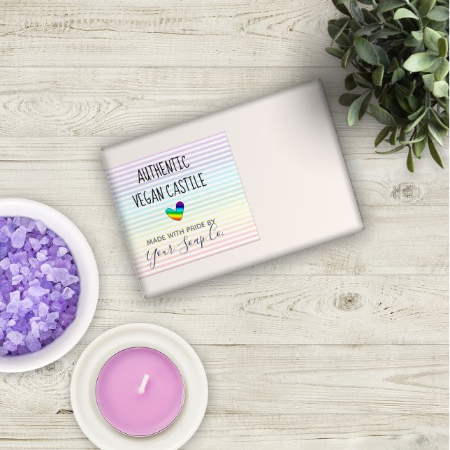 Pegatina Rectangular Patrón de rayas de arcoiris pastel y jabón cardíac (Subido por el creador)