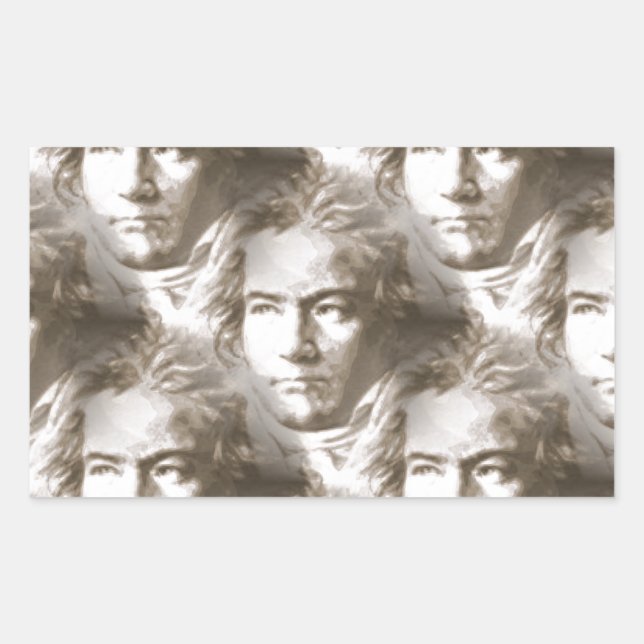 Pegatina Rectangular Patrón de retrato de Beethoven (Anverso)